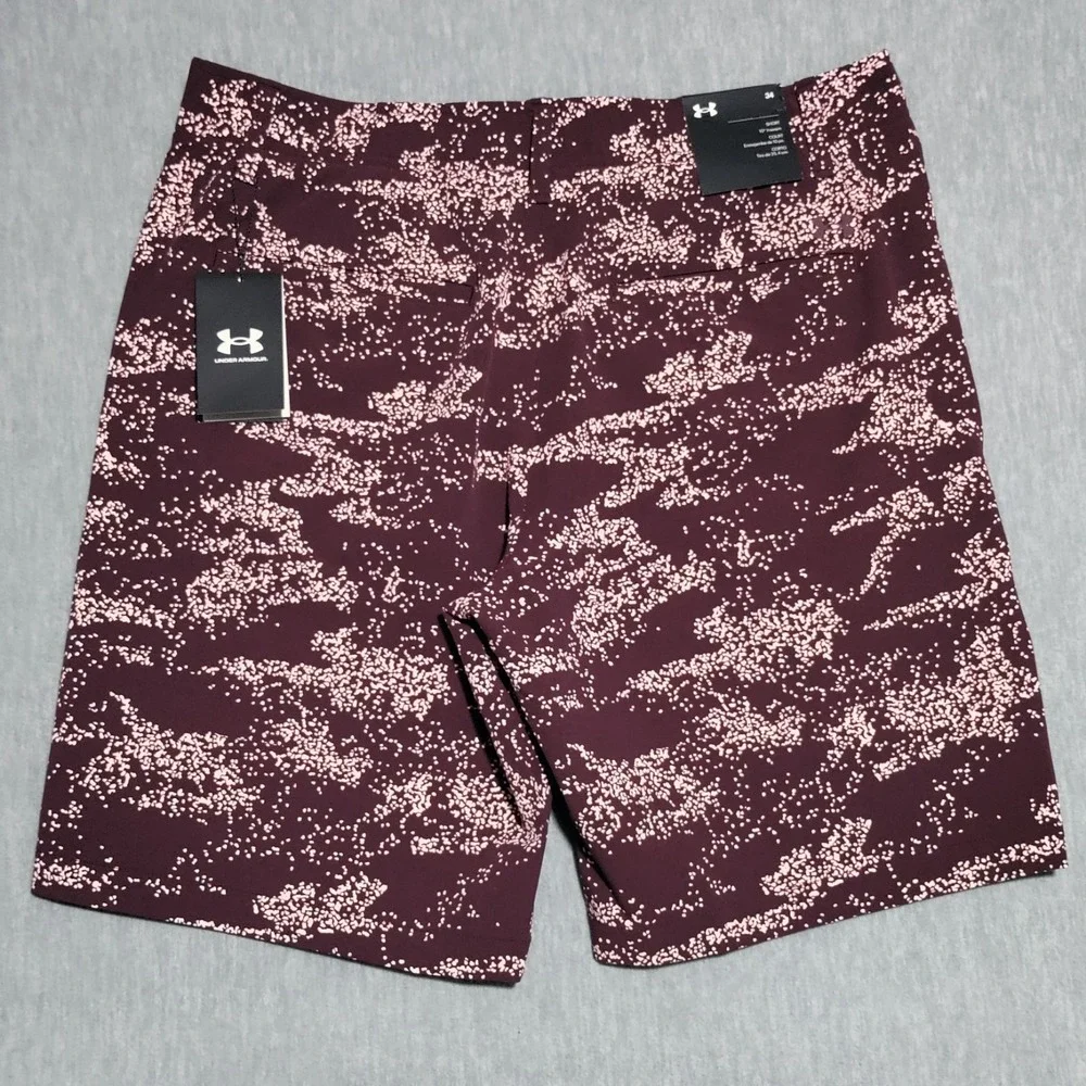 Under Armour UA Golf Shorts Mens‎ 34 Burgundy Printed 10
